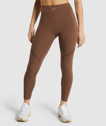 Legginsy Damskie Gymshark Whitney Mesh Brązowe | PL 2236BEX